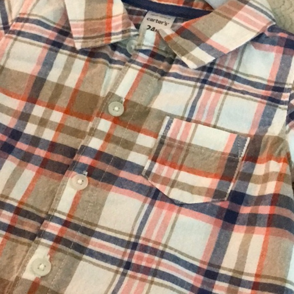 CARTERS BOY 24 MONTH BUTTON UP FRONT SNAPS MIDDLE NWT 100% ALGODON COTTON ROMPER